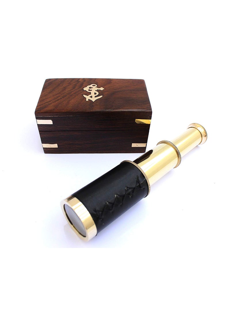 REGAL SURVEY 6 Nautical Handheld Pirate Brass Telescope with Anchor on Wooden Box