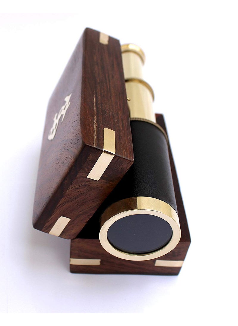 REGAL SURVEY 6 Nautical Handheld Pirate Brass Telescope with Anchor on Wooden Box