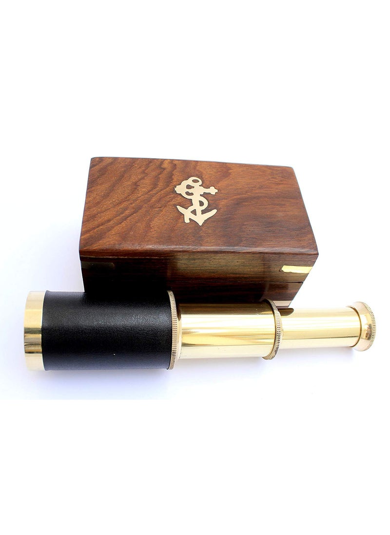 REGAL SURVEY 6 Nautical Handheld Pirate Brass Telescope with Anchor on Wooden Box