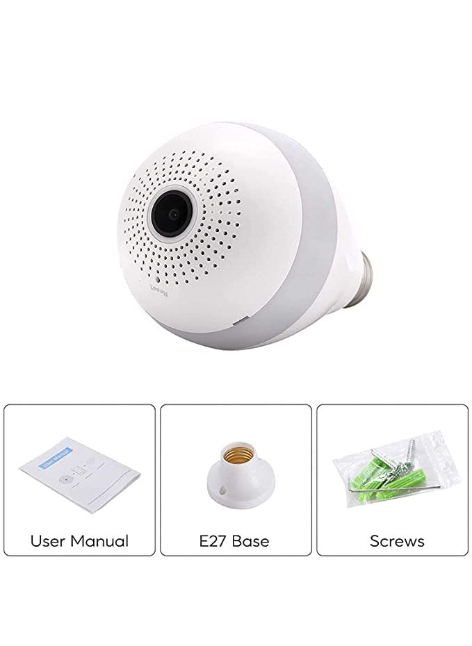 Favone PanoramicWireless WiFi Ultra HD 1080p CCTV Camera Security Spy Bulb Camera Shape 2 Way Audio Inbuilt MicSpeaker Motion Detection Camera Upto 64GB Card Supports