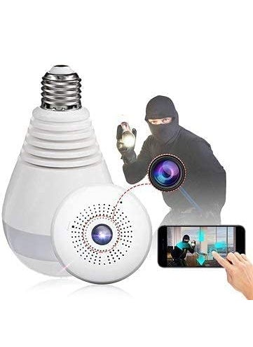 Favone PanoramicWireless WiFi Ultra HD 1080p CCTV Camera Security Spy Bulb Camera Shape 2 Way Audio Inbuilt MicSpeaker Motion Detection Camera Upto 64GB Card Supports