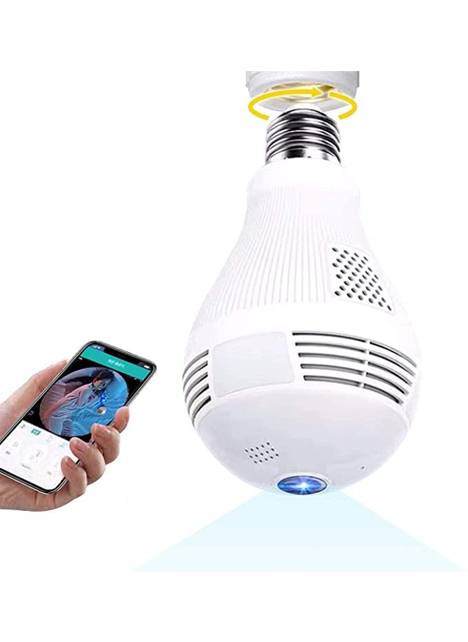 Favone PanoramicWireless WiFi Ultra HD 1080p CCTV Camera Security Spy Bulb Camera Shape 2 Way Audio Inbuilt MicSpeaker Motion Detection Camera Upto 64GB Card Supports