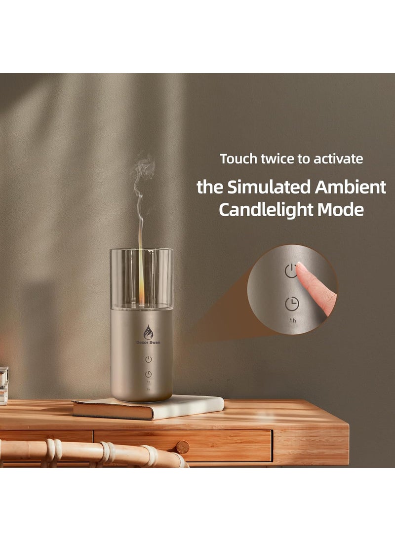 Decor Swan Ultrasonic Essential Oil Diffuser with Candlelight Portable Rechargeable Flame Humidifier for Aromatherapy Meditation for Home SPA Office with USB Charge AutoOff Timer Champaign