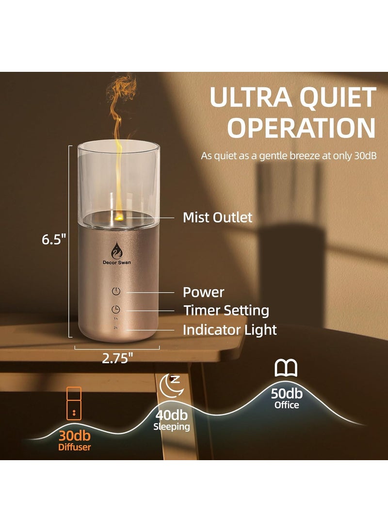 Decor Swan Ultrasonic Essential Oil Diffuser with Candlelight Portable Rechargeable Flame Humidifier for Aromatherapy Meditation for Home SPA Office with USB Charge AutoOff Timer Champaign