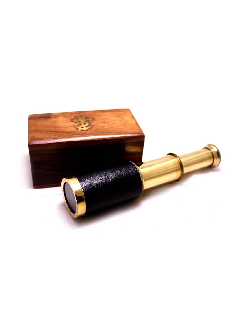 APAX Brass Nautical 6 Handheld Telescope with Wooden Box Vintage Pirate Spyglass Maritime Navigation Tool Antique Brass Monocular for Collectors Nautical Dcor