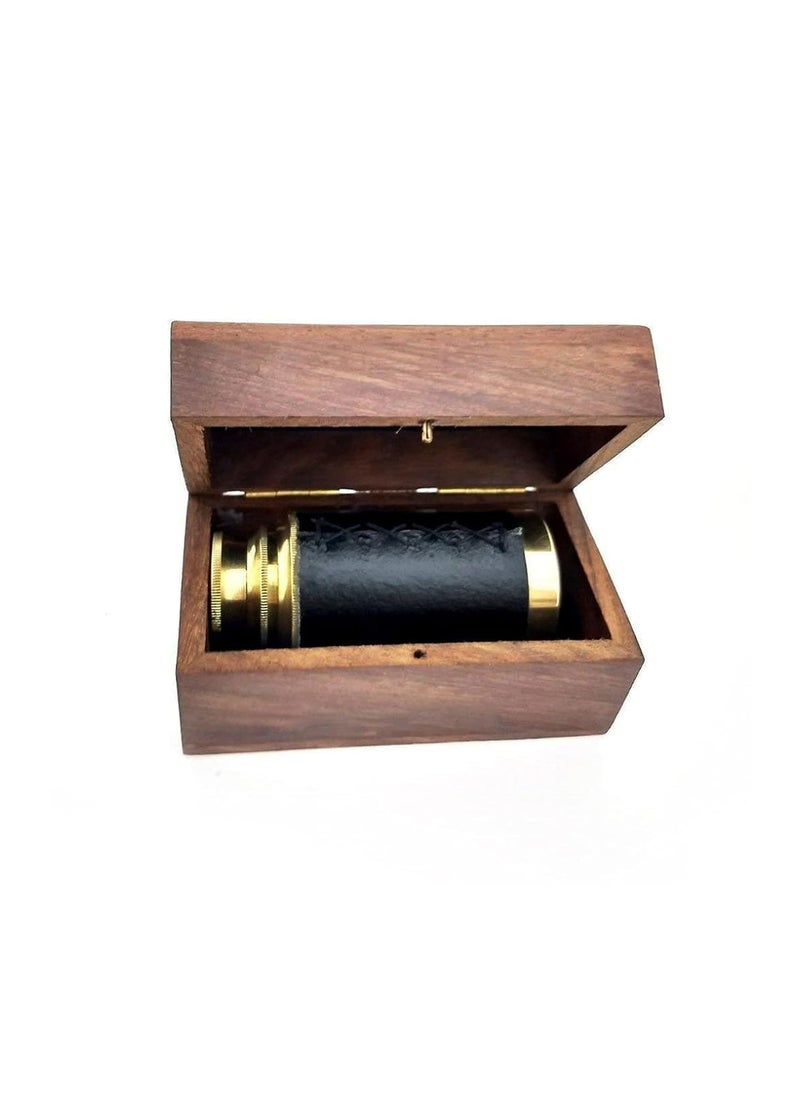 APAX Brass Nautical 6 Handheld Telescope with Wooden Box Vintage Pirate Spyglass Maritime Navigation Tool Antique Brass Monocular for Collectors Nautical Dcor