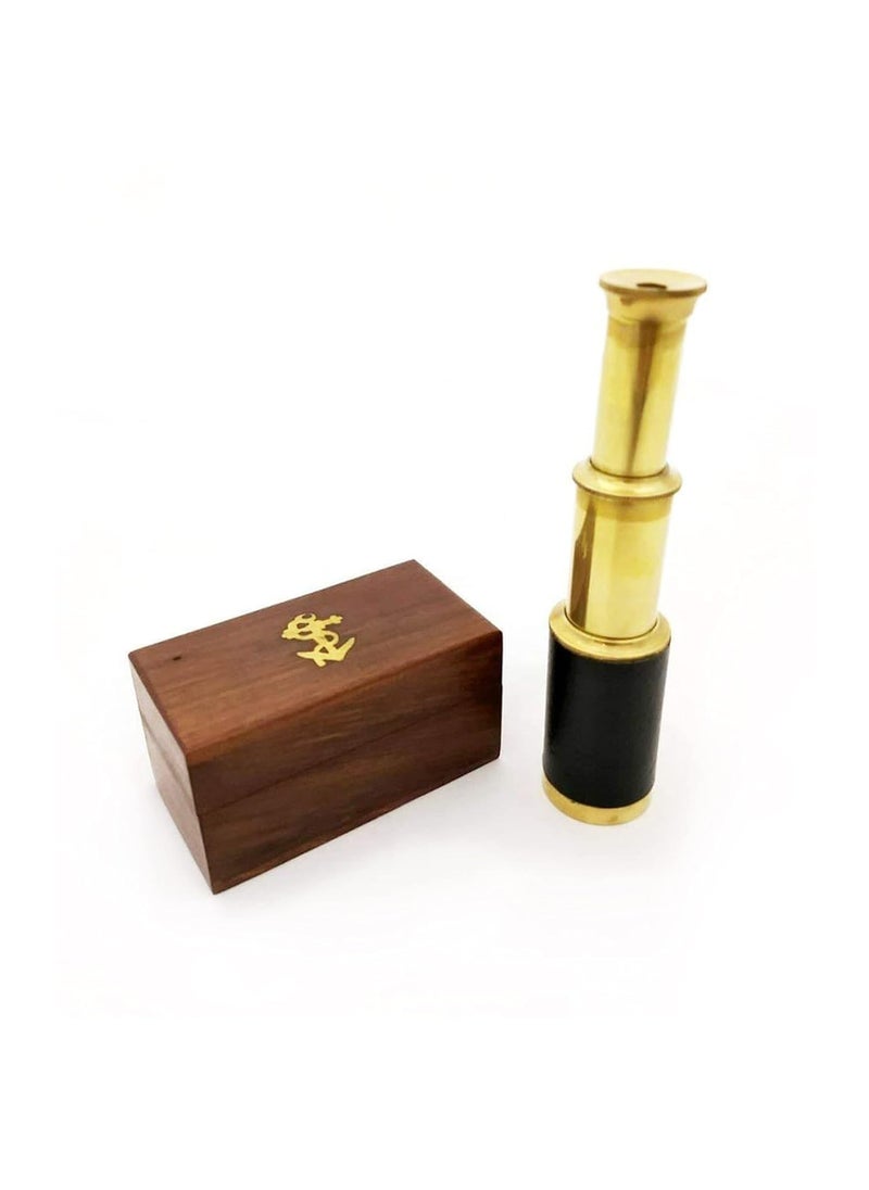 APAX Brass Nautical 6 Handheld Telescope with Wooden Box Vintage Pirate Spyglass Maritime Navigation Tool Antique Brass Monocular for Collectors Nautical Dcor