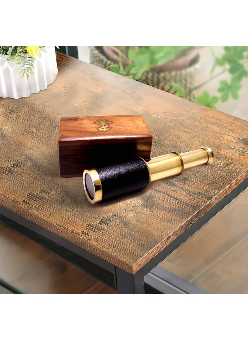 APAX Brass Nautical 6 Handheld Telescope with Wooden Box Vintage Pirate Spyglass Maritime Navigation Tool Antique Brass Monocular for Collectors Nautical Dcor