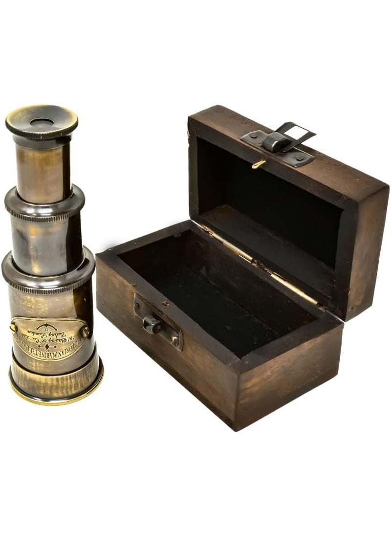 MAGNE NAUTICAL Antique 6 Brass Telescope Mini Brown Color with Wood Box Gift Item Customized Available