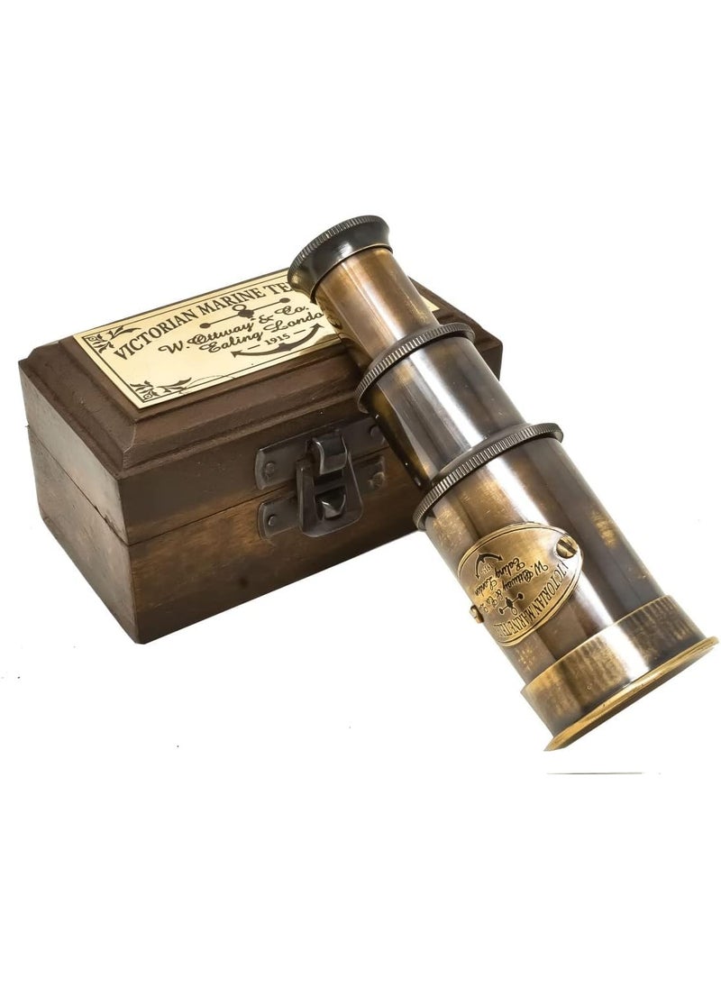 MAGNE NAUTICAL Antique 6 Brass Telescope Mini Brown Color with Wood Box Gift Item Customized Available