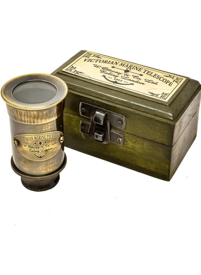 MAGNE NAUTICAL Antique 6 Brass Telescope Mini Brown Color with Wood Box Gift Item Customized Available