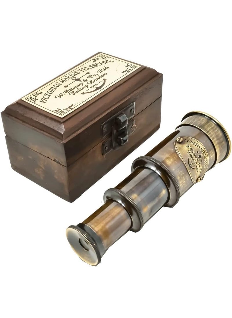 MAGNE NAUTICAL Antique 6 Brass Telescope Mini Brown Color with Wood Box Gift Item Customized Available