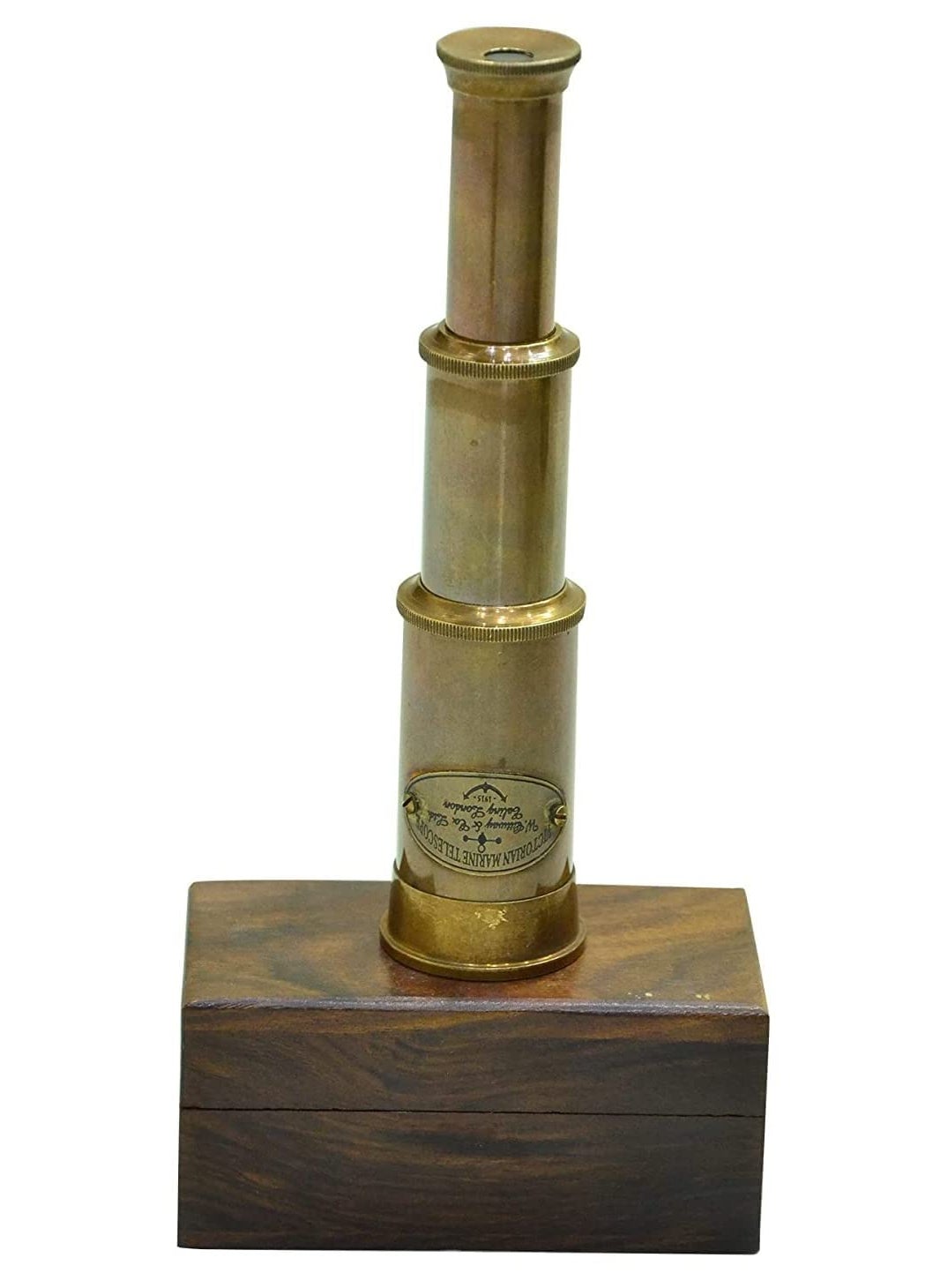 Blue Globe 6 Handheld Brass Telescope with Wooden Box Best for GiftVintage Monocular for Navigation Voyage View WatchingGamesTravelHiking Hunting Nautical Decor Export