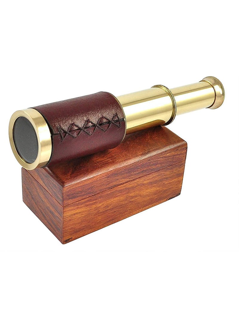 6 Brass Spyglass Telescope with Wooden Box Brass Monocular Decorative Telescope with Glass Optics for Kids Polish Finish Brown Leather Grip by Blue Globe Export