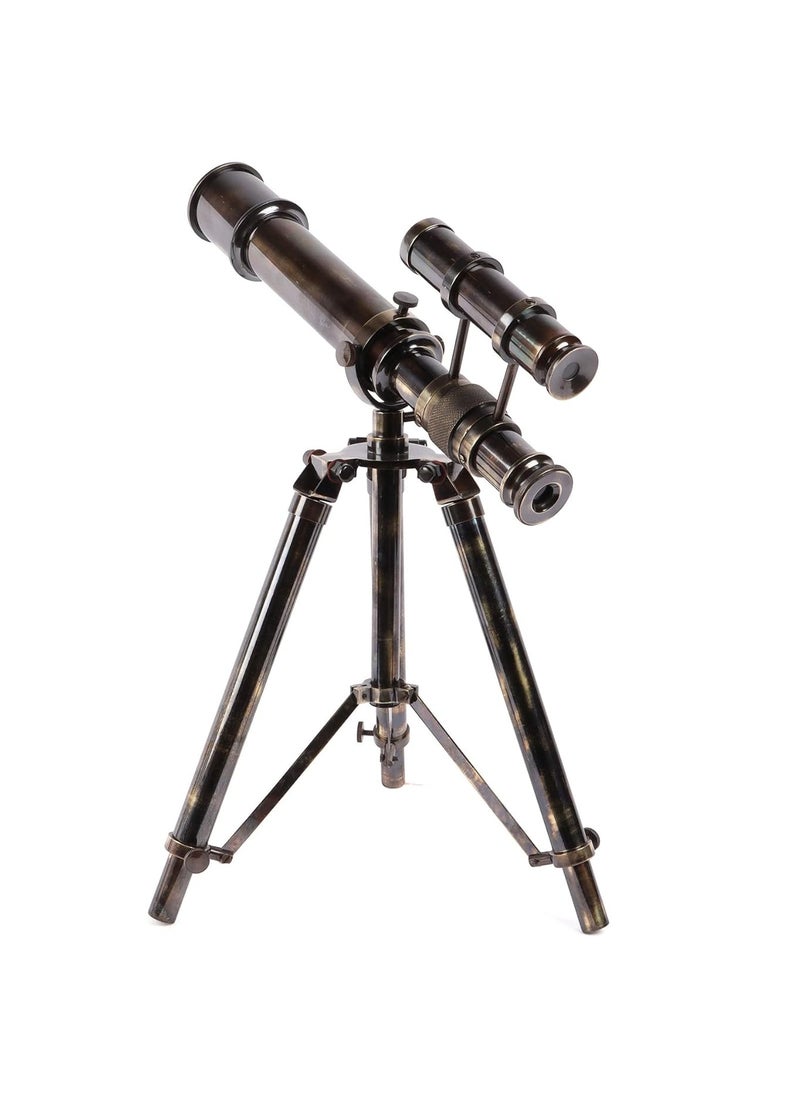 Ximdeco Handmade Nautical Floor Standing Vintage Style Brass Marine Telescope with Wooden Tripod Stand Showpiece Full Antique