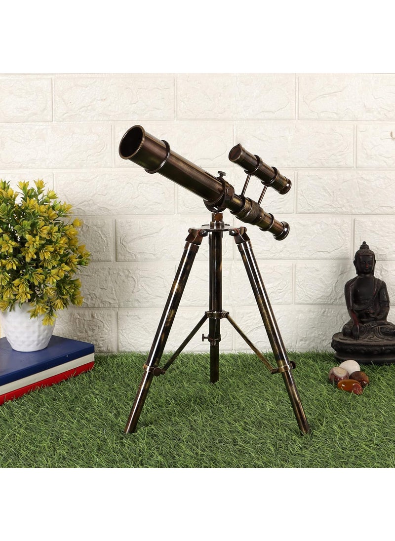 Ximdeco Handmade Nautical Floor Standing Vintage Style Brass Marine Telescope with Wooden Tripod Stand Showpiece Full Antique