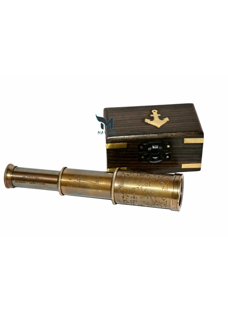 MA SONS Collectible Antique Vintage Brass 6 Maritime Telescope with Wooden Box