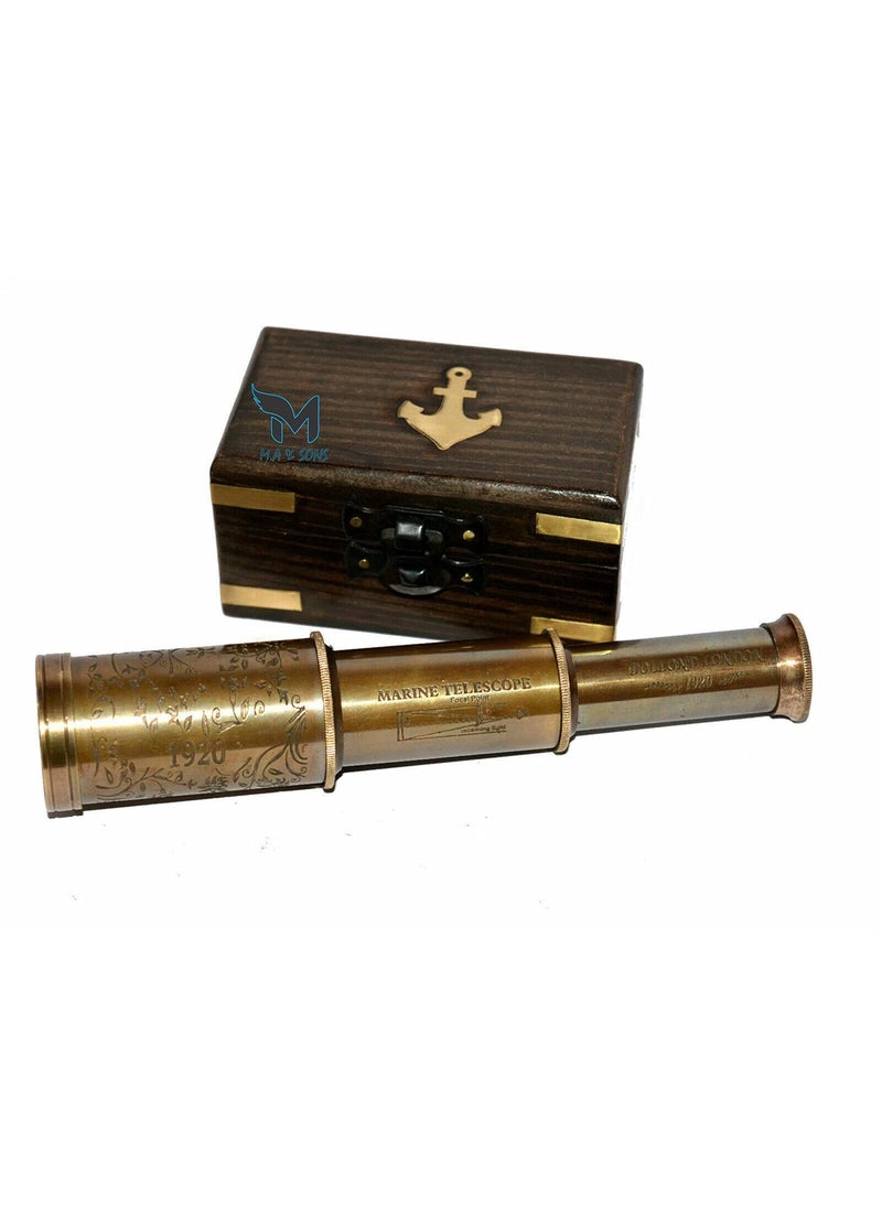 MA SONS Collectible Antique Vintage Brass 6 Maritime Telescope with Wooden Box