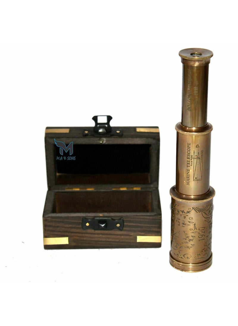 MA SONS Collectible Antique Vintage Brass 6 Maritime Telescope with Wooden Box