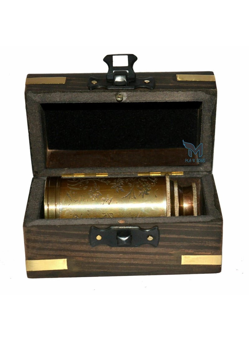 MA SONS Collectible Antique Vintage Brass 6 Maritime Telescope with Wooden Box