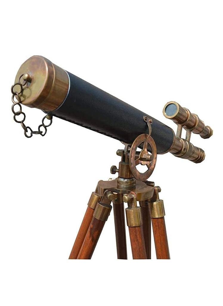 Antique Designer Handicraft Brass Telescope with Wooden Tripod Stand Nautical Vintage Telescope Marine Telescope Bedroom Table Telescope
