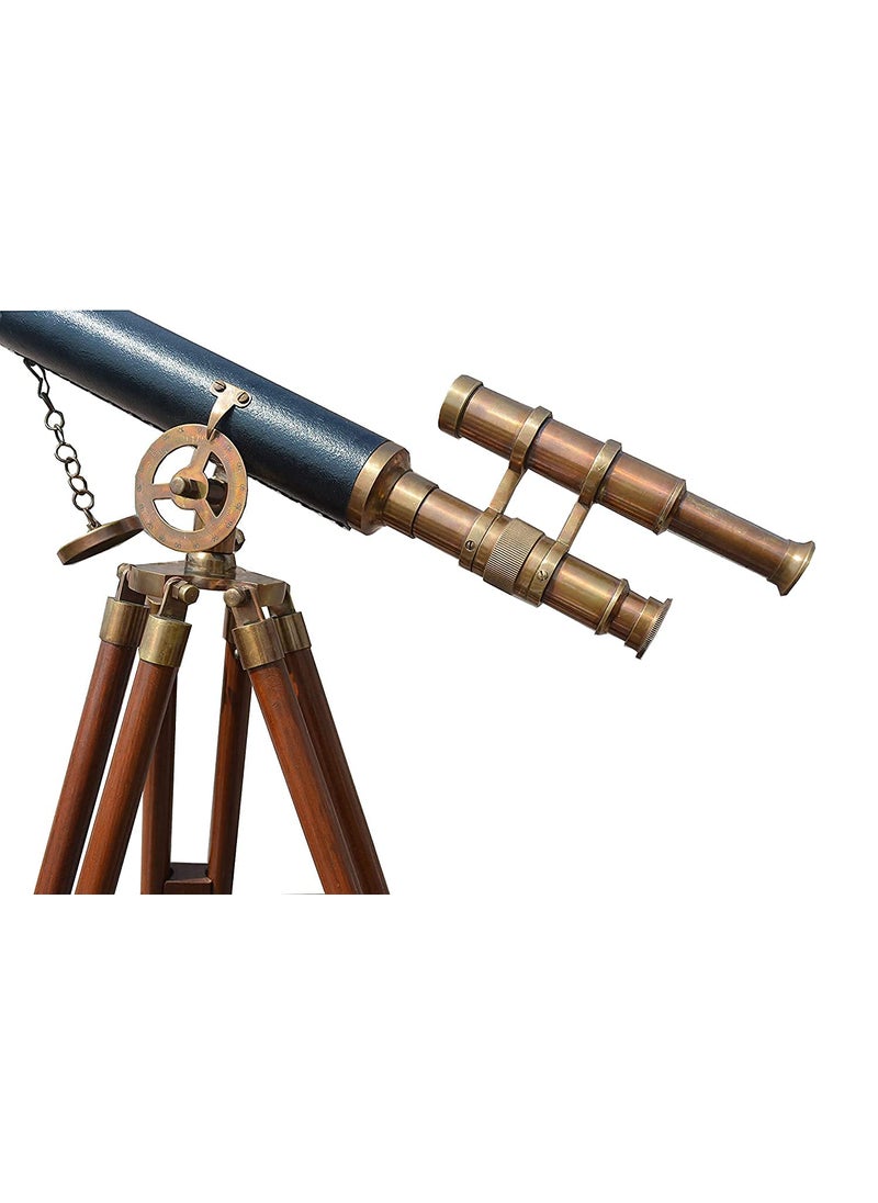 Antique Designer Handicraft Brass Telescope with Wooden Tripod Stand Nautical Vintage Telescope Marine Telescope Bedroom Table Telescope