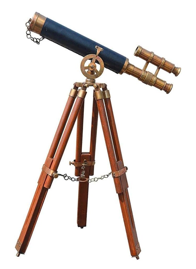 Antique Designer Handicraft Brass Telescope with Wooden Tripod Stand Nautical Vintage Telescope Marine Telescope Bedroom Table Telescope