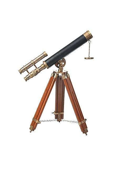 Antique Designer Handicraft Brass Telescope with Wooden Tripod Stand Nautical Vintage Telescope Marine Telescope Bedroom Table Telescope