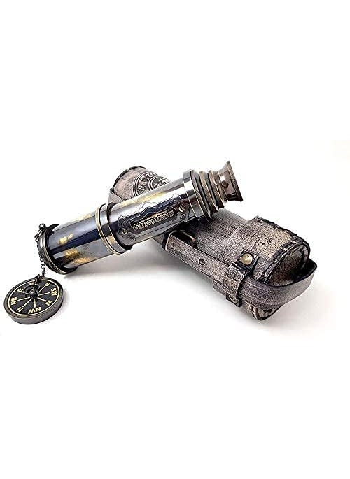 The Antiques Lab Brass Nautical 16 inches Antique Telescope Spyglass Replica in Leather Box Dollond Londons Hand held Spy Glass Sailors Decor