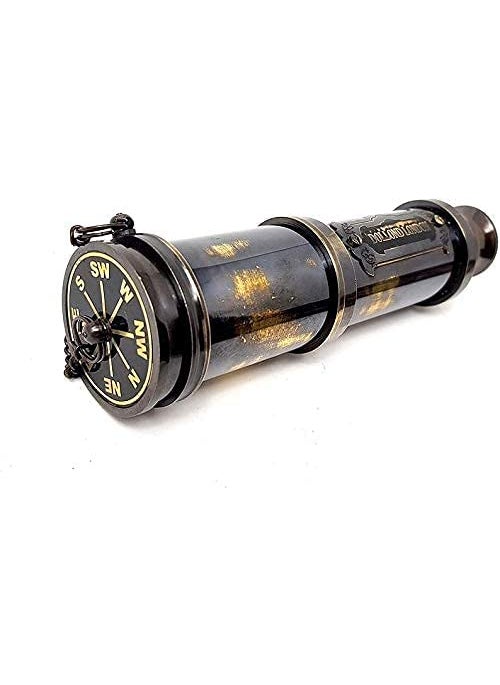 The Antiques Lab Brass Nautical 16 inches Antique Telescope Spyglass Replica in Leather Box Dollond Londons Hand held Spy Glass Sailors Decor