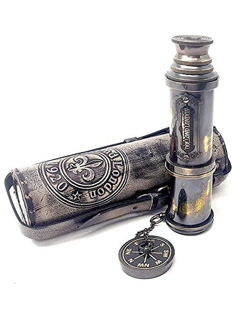 The Antiques Lab Brass Nautical 16 inches Antique Telescope Spyglass Replica in Leather Box Dollond Londons Hand held Spy Glass Sailors Decor