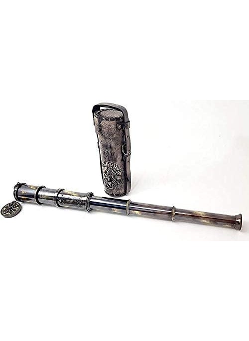 The Antiques Lab Brass Nautical 16 inches Antique Telescope Spyglass Replica in Leather Box Dollond Londons Hand held Spy Glass Sailors Decor