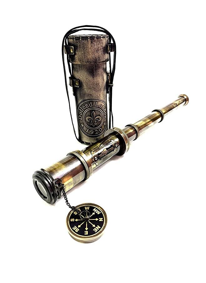 The Antiques Lab Brass Nautical 16 inches Antique Telescope Spyglass Replica in Leather Box Dollond Londons Hand held Spy Glass Sailors Decor