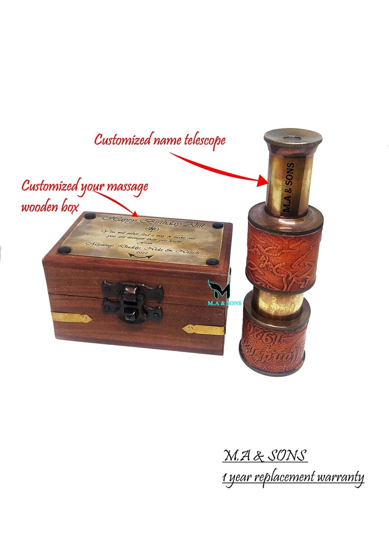 MA SONS 5 Brass Dollond London 1920 Telescope with Wooden Box Personalized Available