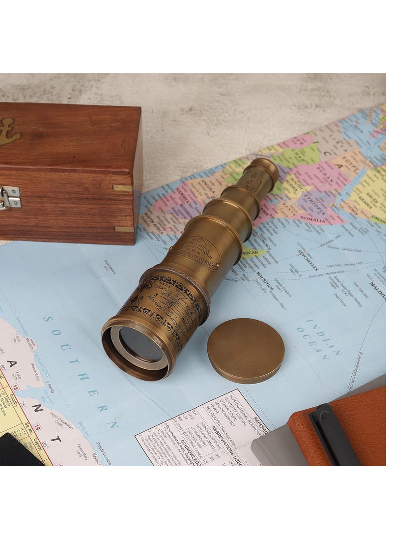 Ximdeco Nautical Brass Antique Vintage Style Opticals Telescope Lens 195 Inches with Wooden Sheesham Box