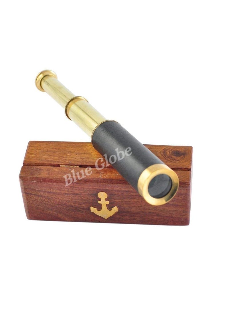 10 Handheld Nautical Brass Spyglass with Wooden Box Zoomable Portable Spyglass for Travelling Hiking Hunting Collapsible Pirate Spyglass by Blue Globe Export