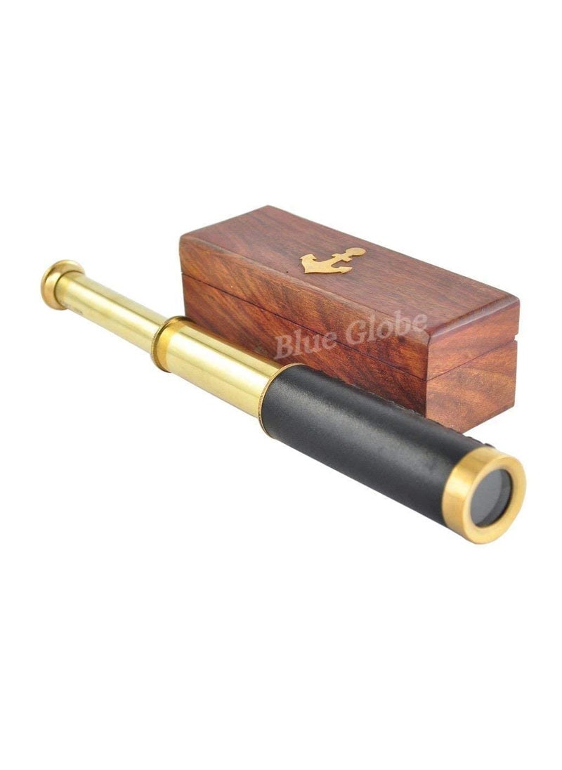 10 Handheld Nautical Brass Spyglass with Wooden Box Zoomable Portable Spyglass for Travelling Hiking Hunting Collapsible Pirate Spyglass by Blue Globe Export