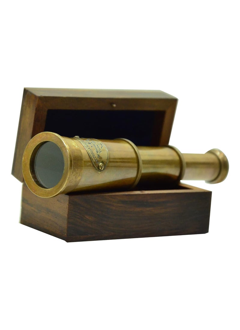 Blue Globe 6 Brass Spyglass Telescope with Wooden Box Best for Gift Vintage Monocular for Navigation Voyage View Watching Games Travel Hiking Hunting Nautical Dcor Export