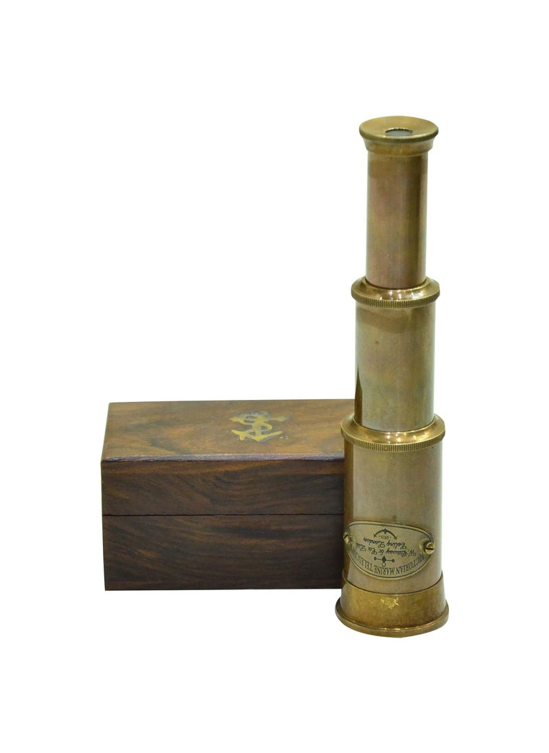 Blue Globe 6 Brass Spyglass Telescope with Wooden Box Best for Gift Vintage Monocular for Navigation Voyage View Watching Games Travel Hiking Hunting Nautical Dcor Export