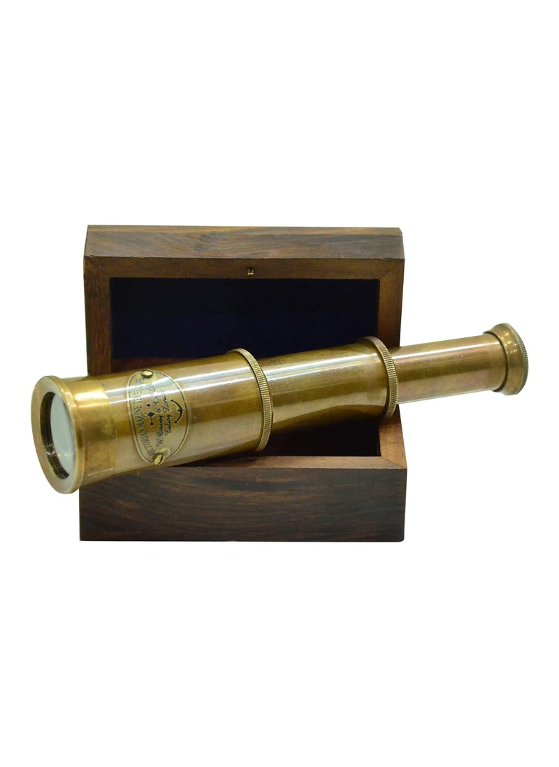 Blue Globe 6 Brass Spyglass Telescope with Wooden Box Best for Gift Vintage Monocular for Navigation Voyage View Watching Games Travel Hiking Hunting Nautical Dcor Export