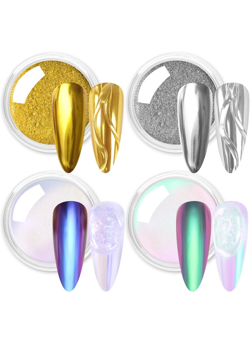 Allstarry Chrome Nail Powder Metallic Mirror Chrome Powder Pigment Color Changing Chameleon Unicorn Nail Art Glitter White Pearl Glitter Dust for Gel Nail Manicure DIY at Home Salon Women Gifts