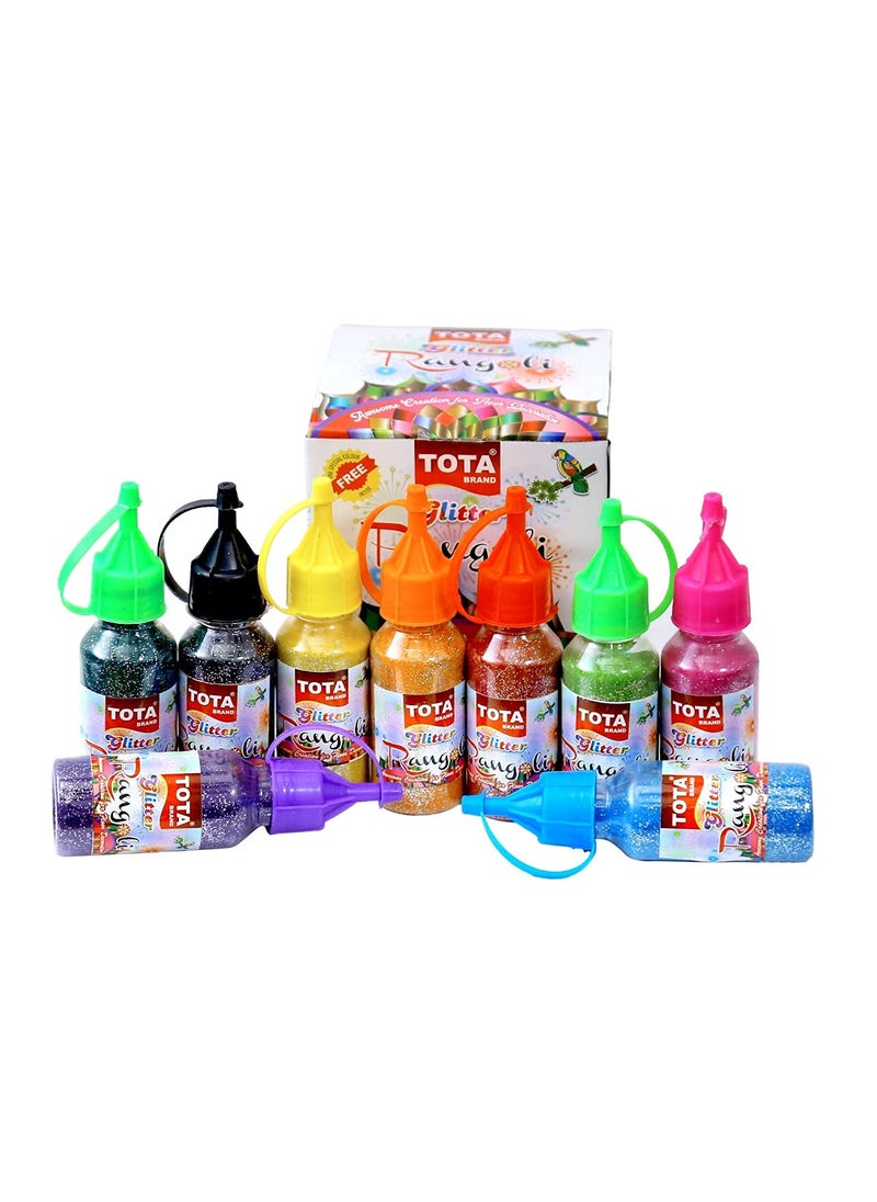 PRINT BHARAT Glitter Rangoli for Diwali Squeez Bottle with Rangoli Powder1 Box of 9 Bottle Total 720 Gram 9 Different Rangoli Colors Pack KOLAM Rangoli Powder