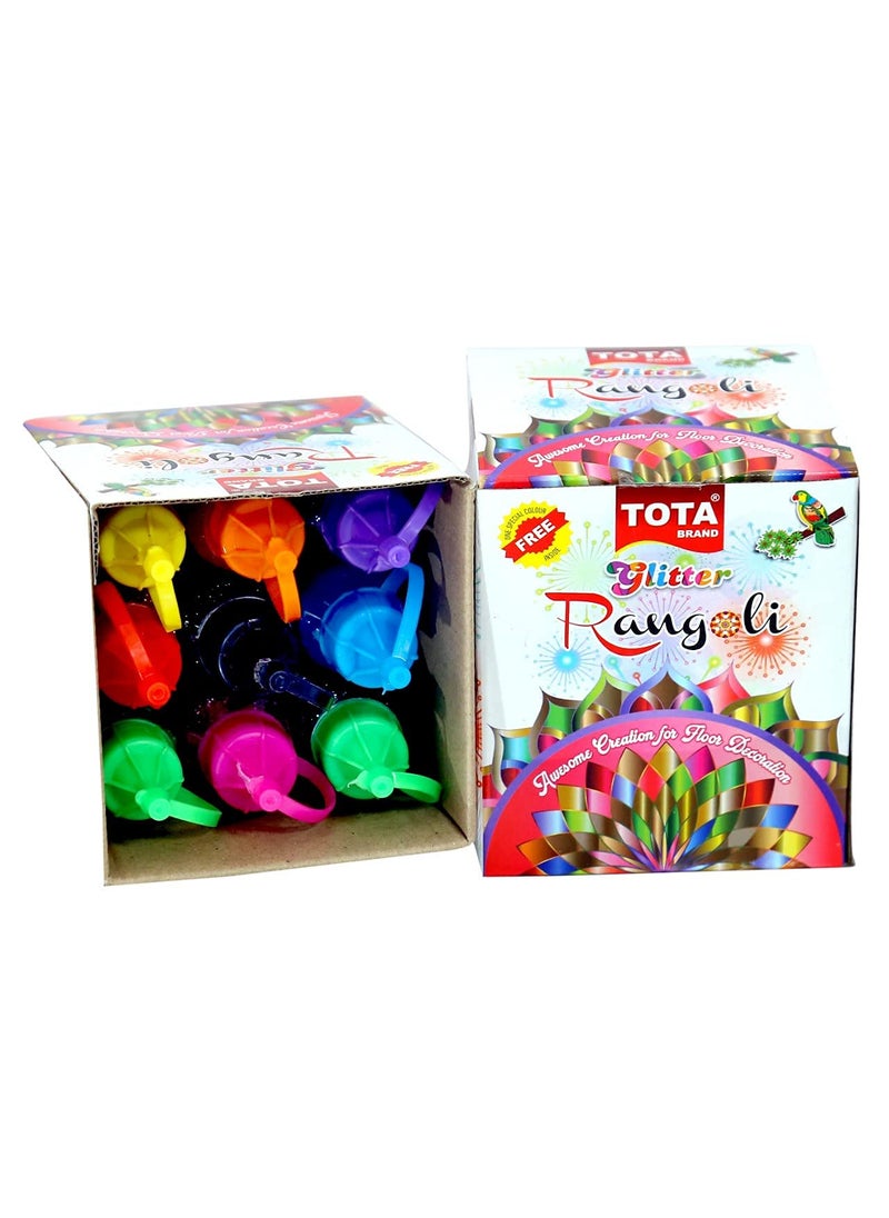 PRINT BHARAT Glitter Rangoli for Diwali Squeez Bottle with Rangoli Powder1 Box of 9 Bottle Total 720 Gram 9 Different Rangoli Colors Pack KOLAM Rangoli Powder