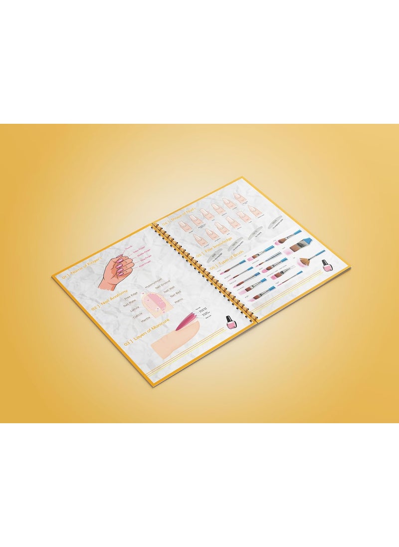 UNIQ Professional Nail Art Practice Book Reusable Nail Art Training for Beginners and Professionals Perfect for Sticker Making Acrylic Finishing and Student Practice 12 page Yellow