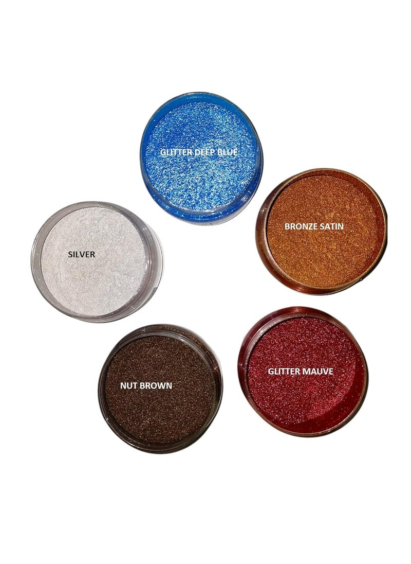 KEDIA MINERALS Glitter DEEP Blue Bronze Satin Glitter Mauve NUT Brown and Silver Mica Pearl Powder Pigment Each 25 Grams Used for Candle Making Art Epoxy