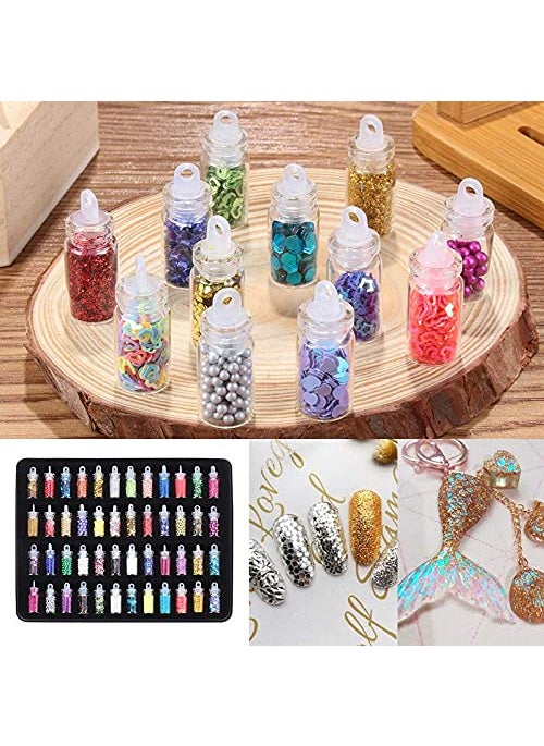 CHIROGRAPHY 48 BottlesBox DIY Nail Resin Glitter Sequins Crystal UV Epoxy Jewelry Making Mold Filler 3D Nail Art Tips DecorationMulticolors