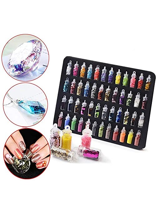 CHIROGRAPHY 48 BottlesBox DIY Nail Resin Glitter Sequins Crystal UV Epoxy Jewelry Making Mold Filler 3D Nail Art Tips DecorationMulticolors