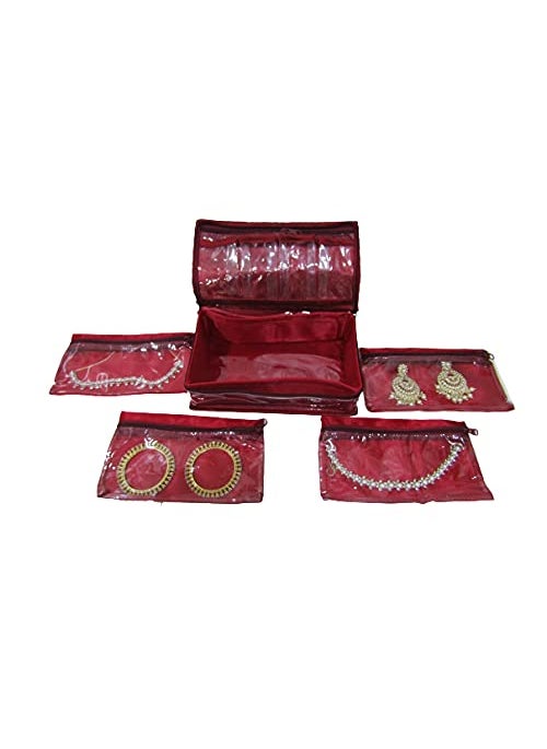 Deepsum Lucknowi Jewellery kit with Pouch Jewellery Organiser For Women Medium Size Red