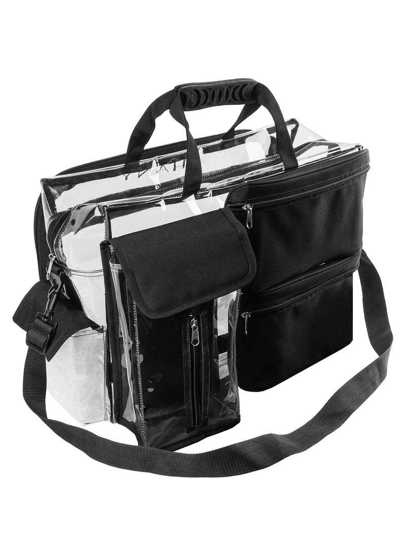 SHANY Travel Makeup Artist Bag with Removable Compartments – Clear Tote bag with Detachable Pockets – Makeup Organizer - Clear/Black