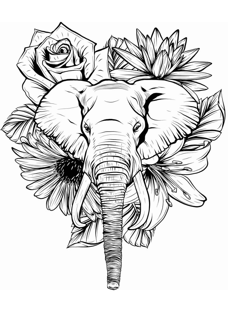 6 Sheets Temporary Fake Tattoos For Men Adults Draw in Black White of Elephant Flower Temporary Fake Tattoo For Women Neck Arm Chest For Woman
